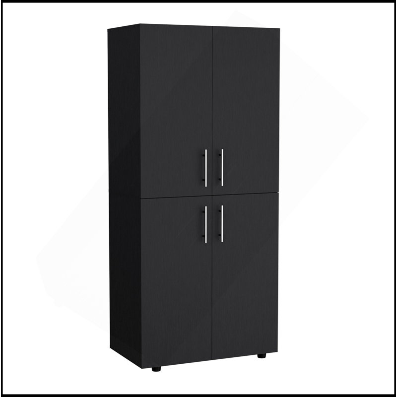 Armoire 70 po H, portes doubles, 6 tablettes, 2 tringles de suspension, noir, Noir