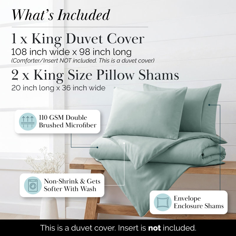 Southshore Fine Linens Vilano Duvet Cover Set, Oversized 110 GSM Microfiber Bedding with Hidden Zipper Closure and 4 Corner Ties, 2 King Pillow Shams, King/California King , Sky Blue