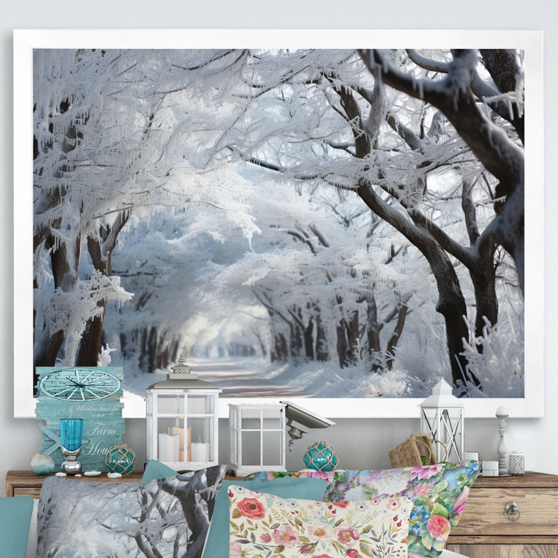 Winter Frosty Forest I, reproduction d'art sur toile, Cadre simple blanc, H 12 po x l 20 po x P 1 po