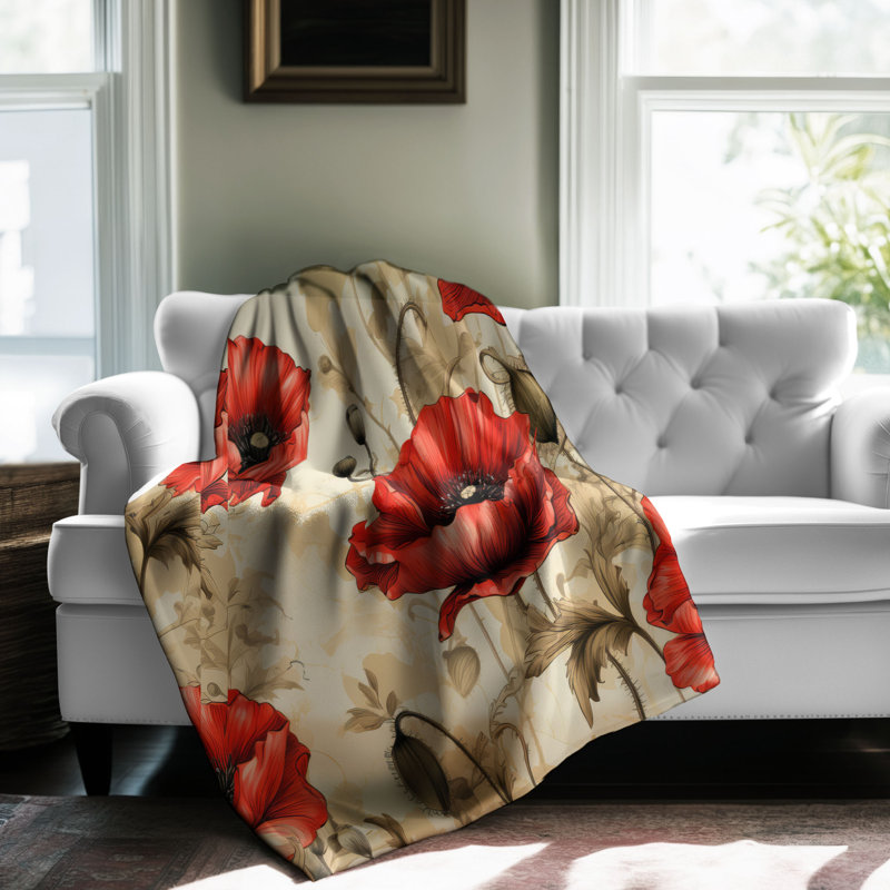 Jeté Poppy Petal Symphony - 1 pièce Sherpa Blan Premium, Grand lit