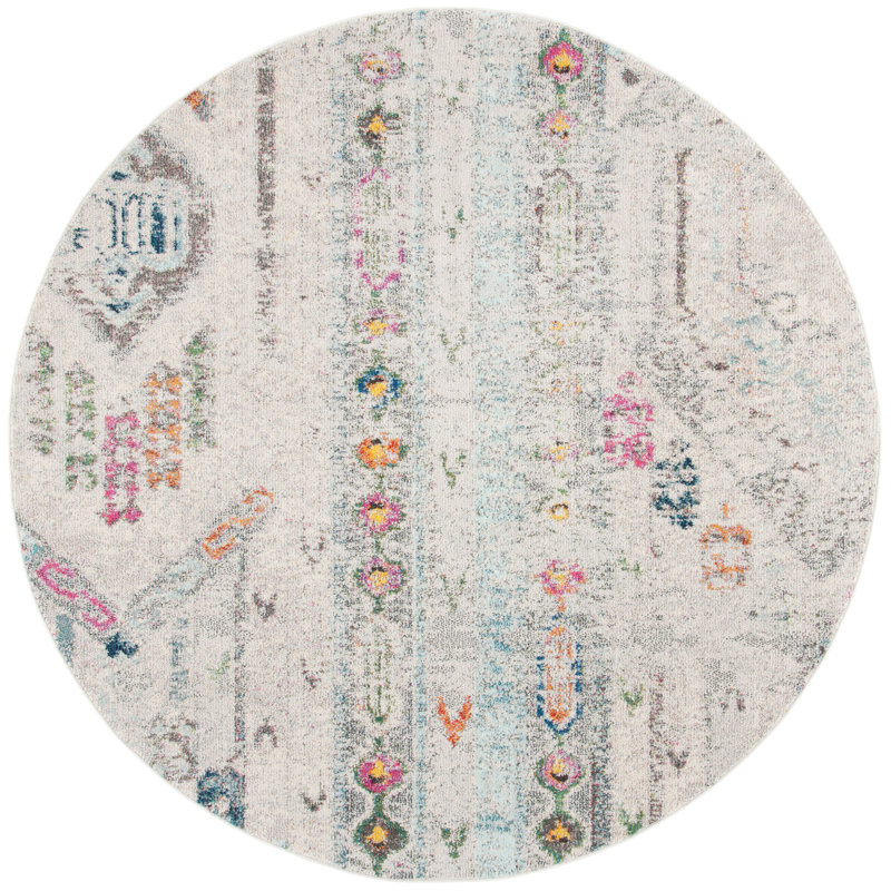 Felty Ikat Grey/Blue Area Rug, Round 6'7"