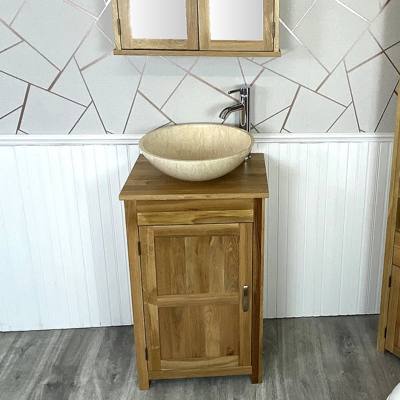 Marshburn 485mm Single Bathroom Vanity with Vessel Stone Basin, Oak, Cream