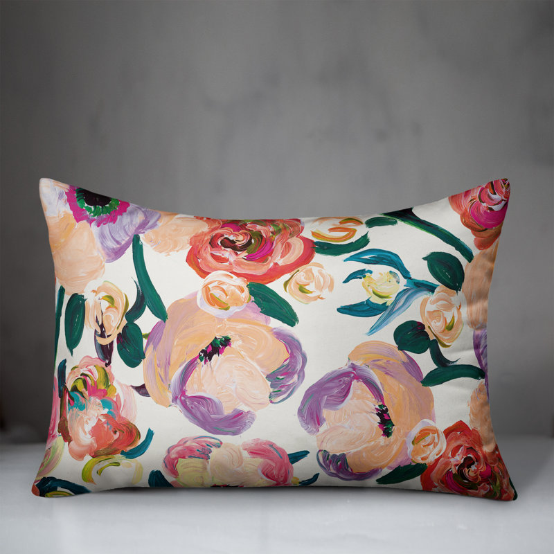 Painted Florals 11 Outdoor Rectangular Pillow Cover & Insert, Orange