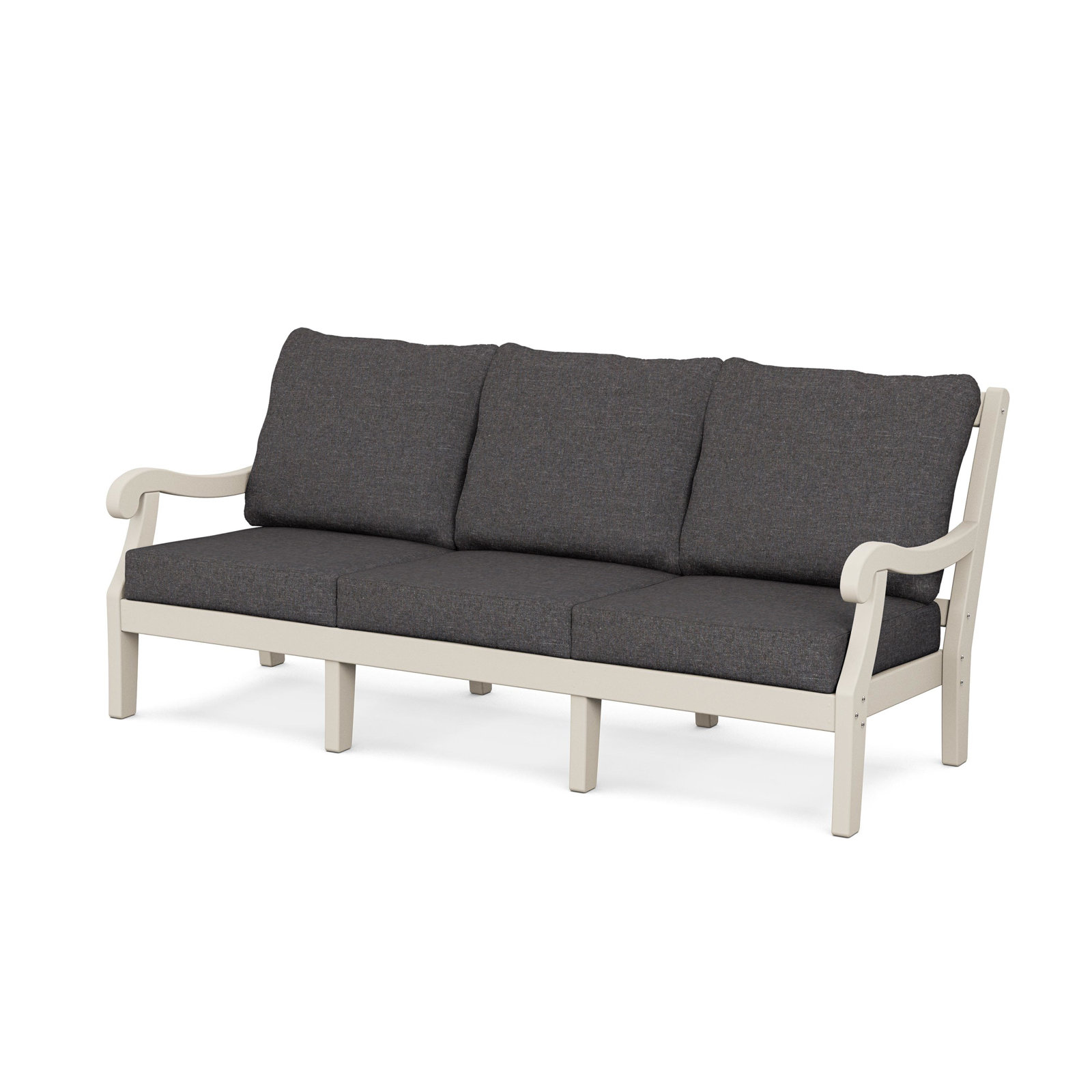 POLYWOOD® Verlyn 5-Person Patio Seating Group, Ash Charcoal Cushion/Sand Frame