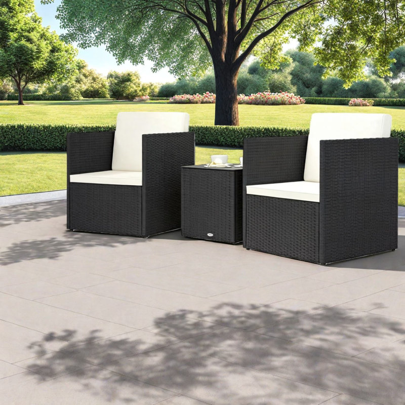 Ensembles de salle à manger de patio peu encombrants, bistro compact en acier avec rotin moderne