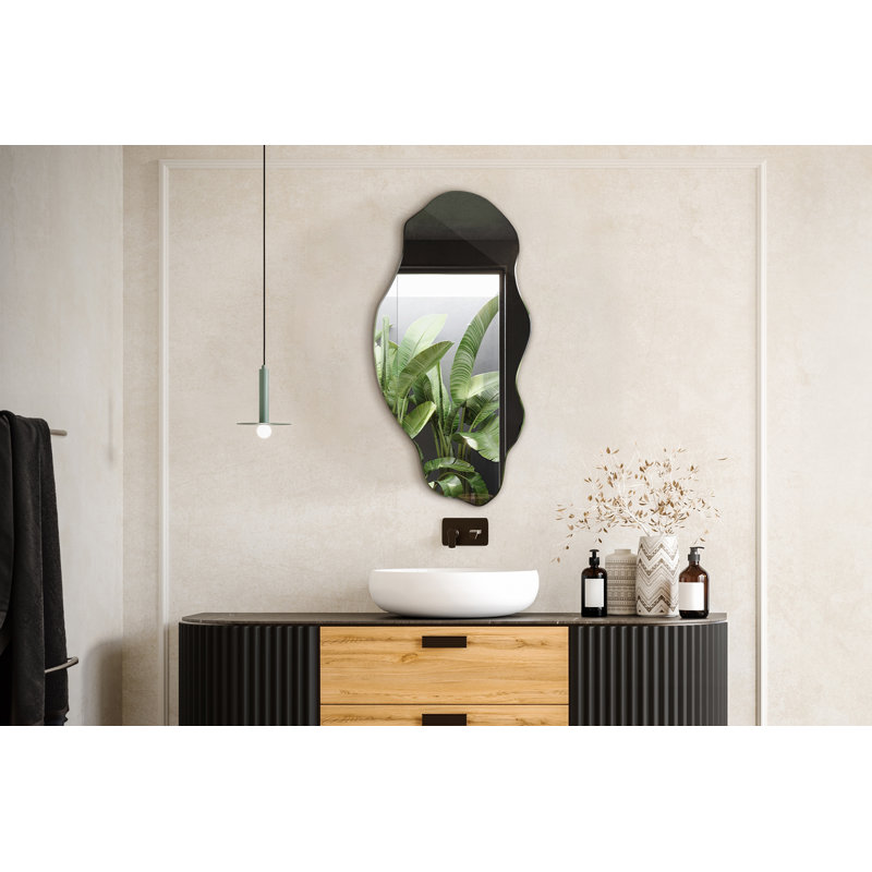 Modern Irregular Organic Mirror for the Bathroom, Living Room. Asymmetrical Wavy Funky Budimirka, 100" x 50"