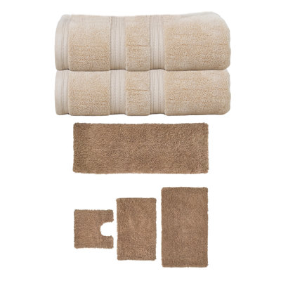 Ensemble de serviettes de bain 2 pièces et de tapis de bain 4 pièces Bruno Collection 100% coton doux (ensemble de 6)