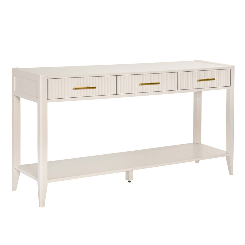 60-Inch Painted Console Table With 3 Drawers And Storage Shelf, Ideal For Entryway, Hallway, And Living Room, White