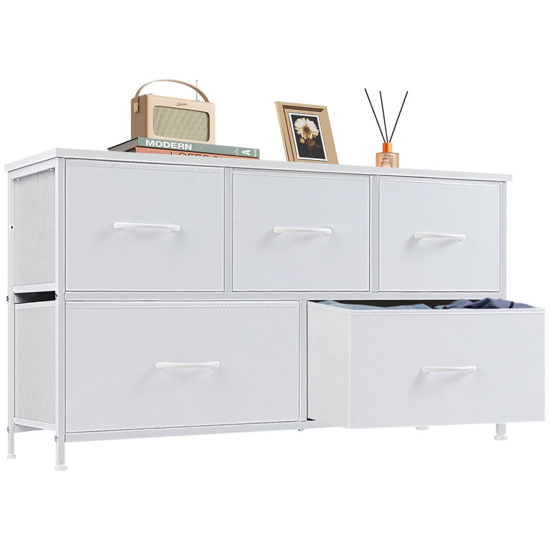 Kathiria 39.4"W 5 Drawer Small Dresser, Kid Dresser, White
