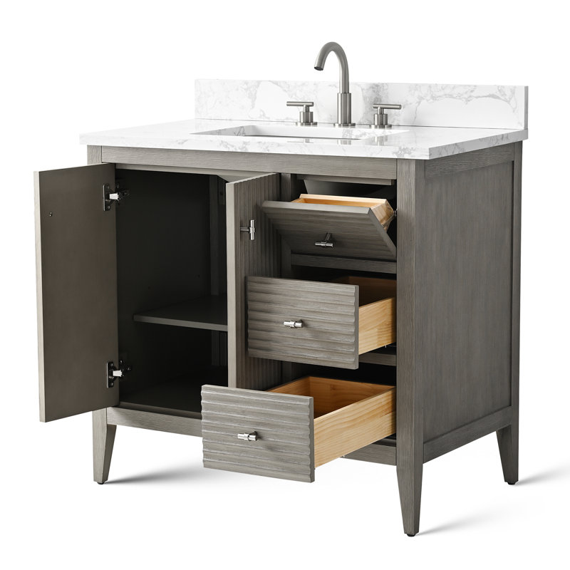 Ensemble de meuble-lavabo simple 36 po, Nickel brossé, Gris flottant linéaire