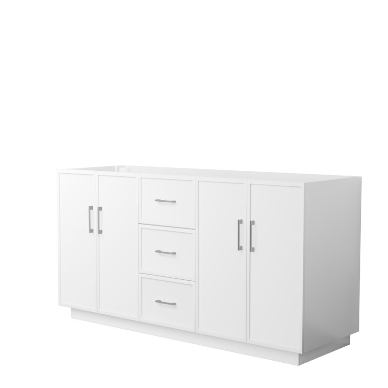 Base de meuble-lavabo double autoportant 65 po Elan TK, Nickel brossé, Blanc