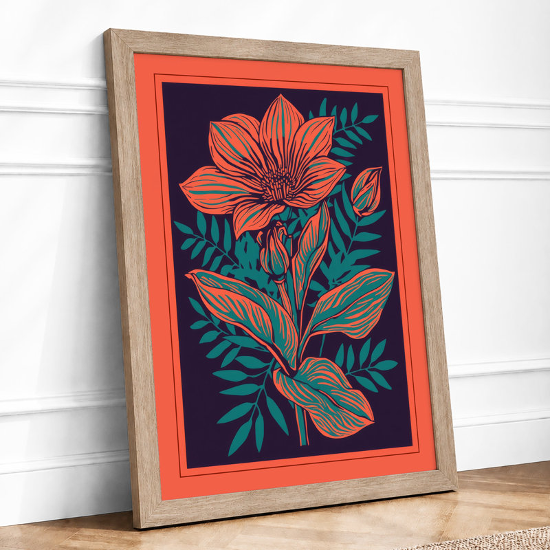 Coral Blossom Study Botanical - Print, A2 - 59.4 x 42.0 cm, Oak