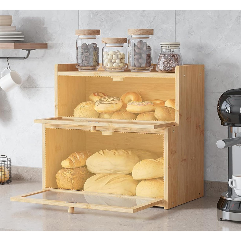 Natural Bamboo Double Layer Bread Box with Window