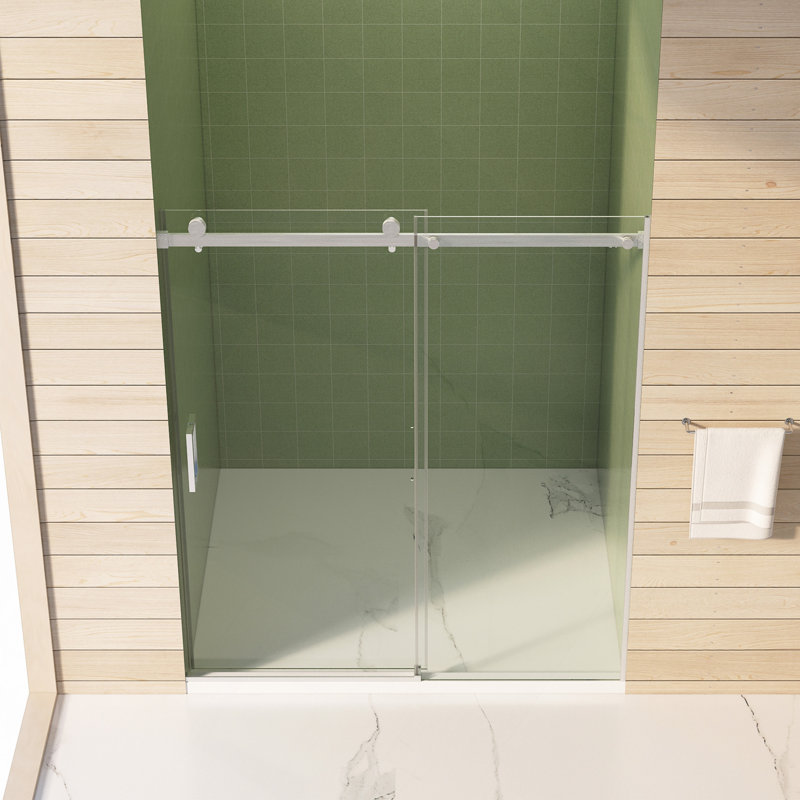 Porte de douche sans cadre, porte de douche coulissante, avec cabine de douche en verre trempé épais de 5/16 po (8 mm) de qualité supérieure, couche facile à nettoyer double face
