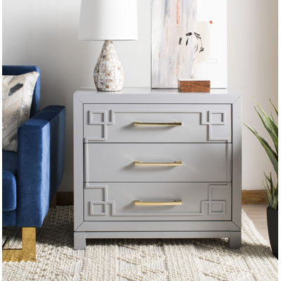 Elegant Chamere 32" Wide Nightstand – Glam Bedroom Chest with 3 Drawers