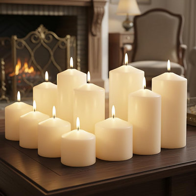 Ensemble de 12 bougies piliers en vrac, 3 po x 3 po, 3 po x 6 po, 3 po x 8 po (4 de chaque taille), sans chandelles et sans fumée, pour des centres de mariage, des décorations pour la maison, une ambiance d'églises et une ambiance romantique
