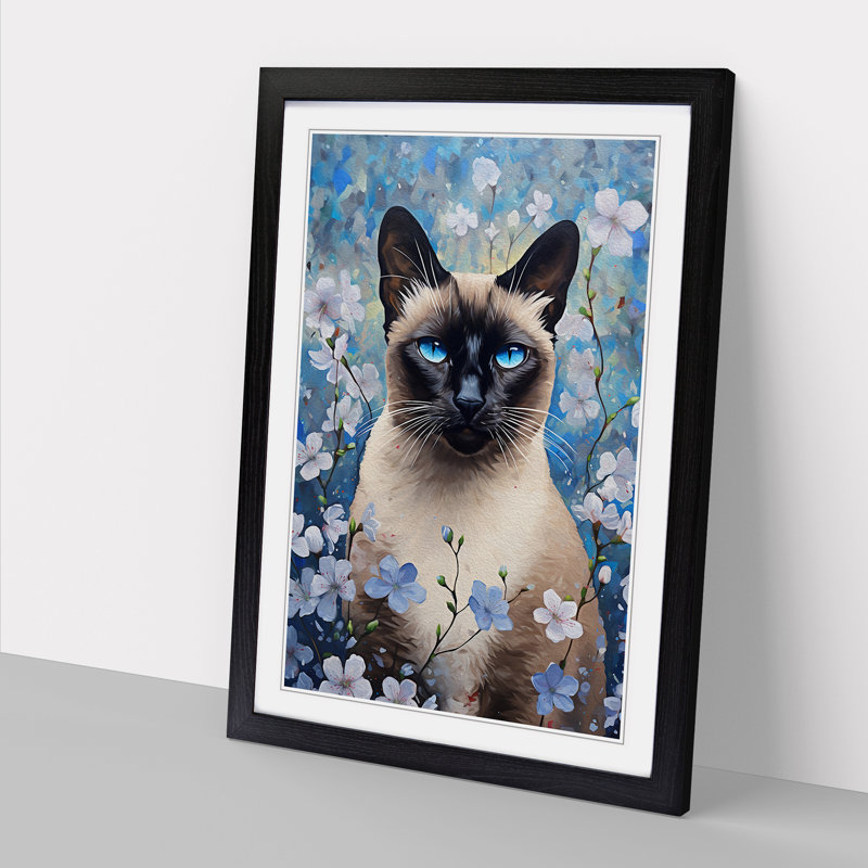 Siamese Cat Informel - Single Picture Frame Print on Wood, 64cm H x 46cm W x 2cm D, Black