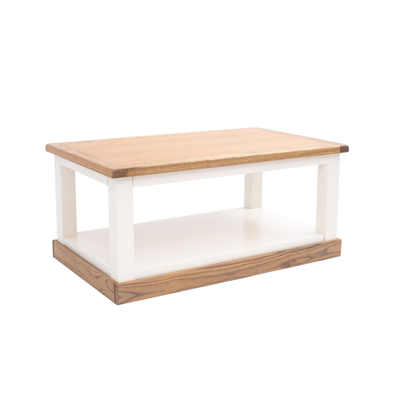 Harden Frame Coffee Table with Storage, Off-White/Oak Top