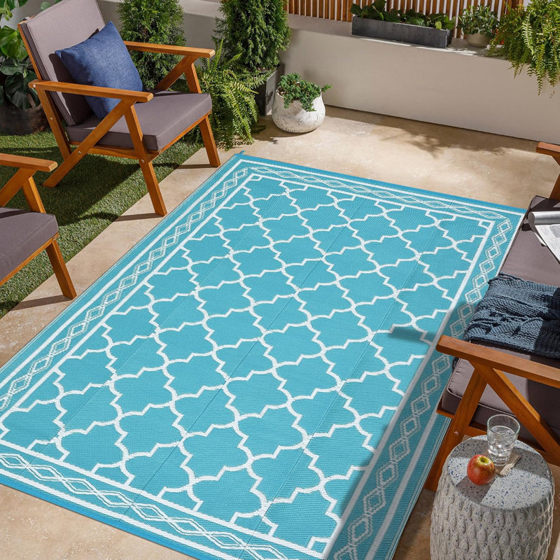Waterproof Outdoor Plastic Straw Rug – Modern Geometric Patio, Camping & RV Mat with Portable Bag and 4 Stakes
