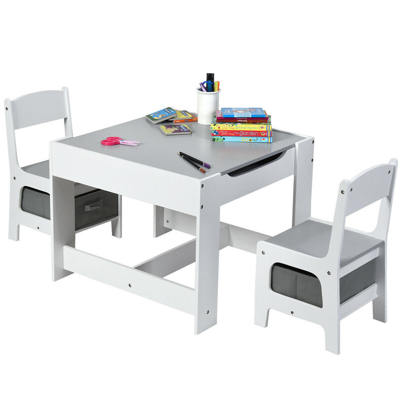 Kids Square Interactive Table and Chair Set, Grey/White