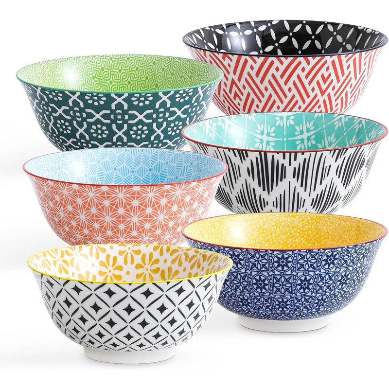 Ensemble de bols en céramique 6 pièces pour la soupe, la salade, le dessert, le riz et l'avoine, allant au lave-vaisselle et au micro-ondes, durable et élégant