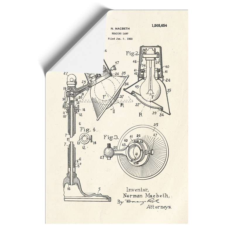 Reading Lamp Patent - Unframed Graphic Art, 84cm H x 59cm W x 0.1cm D