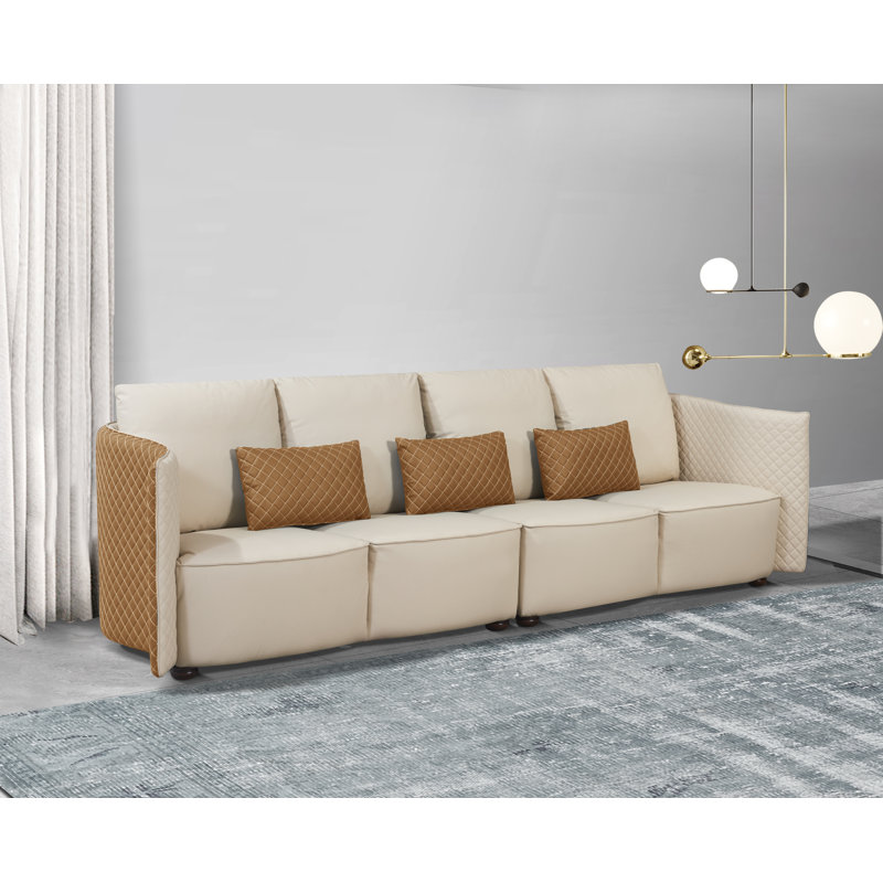 Makassar Sofa, Off White/Orange Genuine Leather
