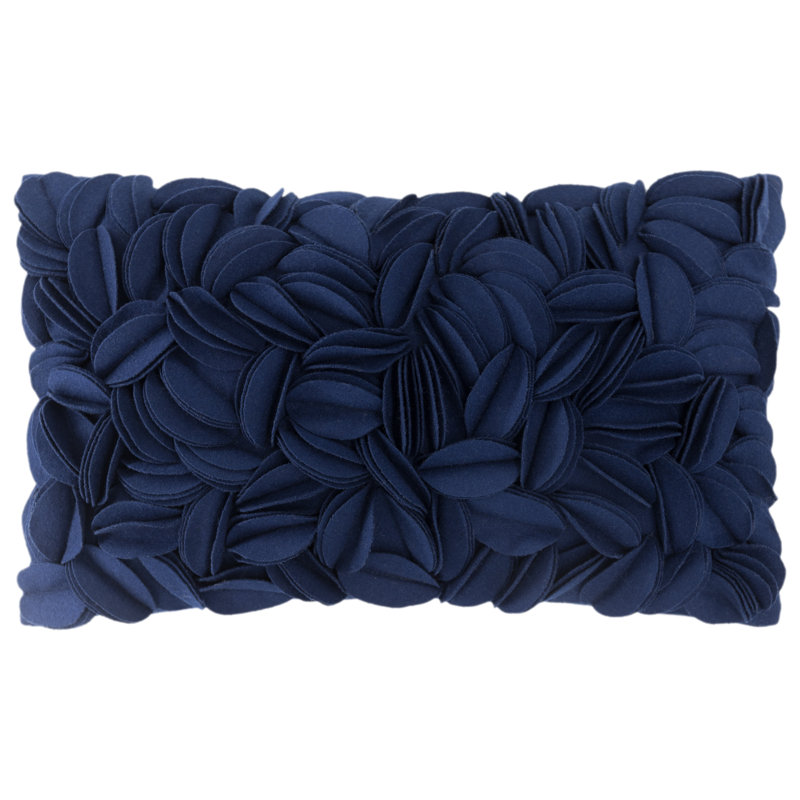 Embroidered Pillow Cover Decorative Floral Accent Pillow Case Home Decor Cushion Cover, Navy Blue - Wool