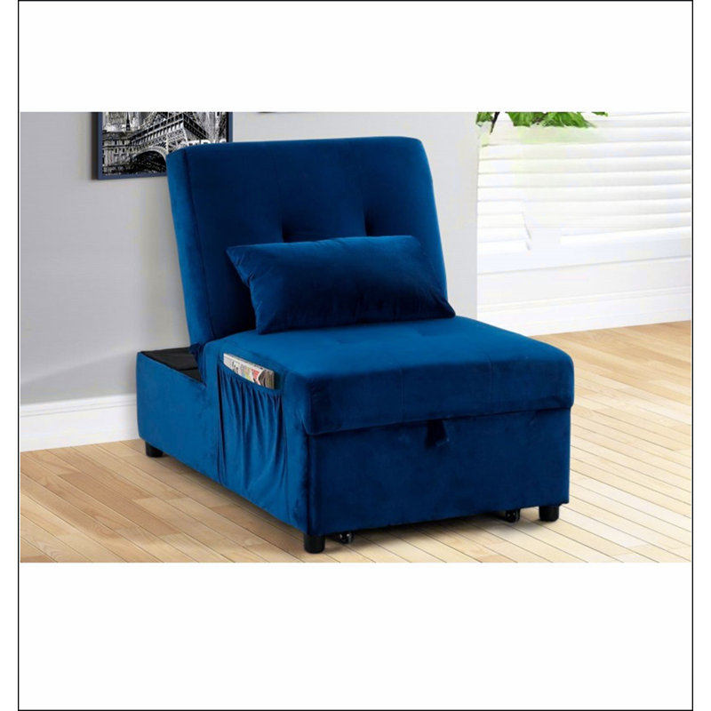 Méridienne en velours ajustable, méridienne convertible, Bleu
