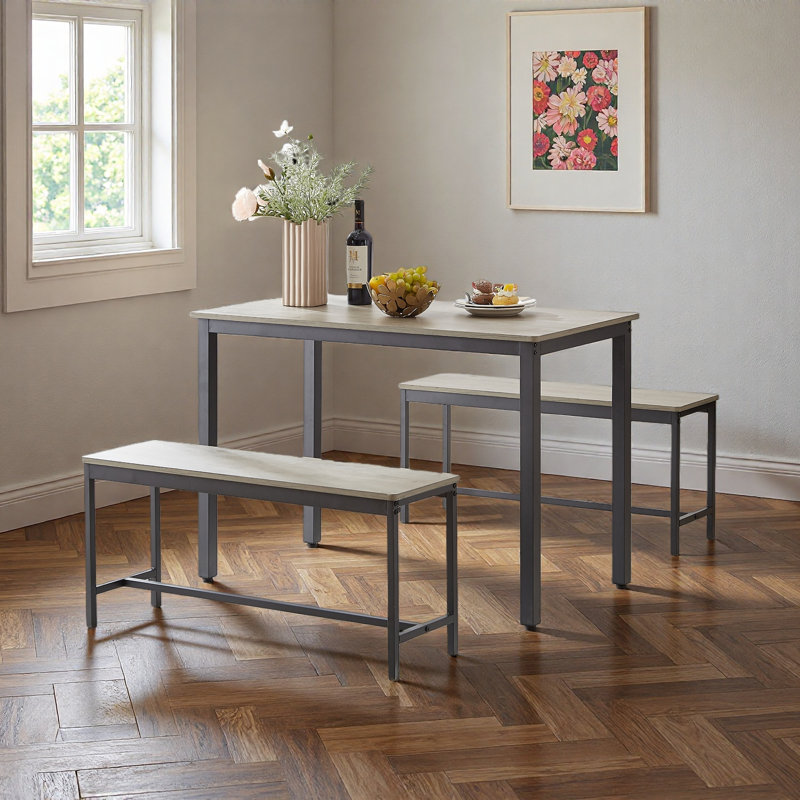 3-Piece Dining Table Set，Industrial Design Space-Saving Dining Set with Durable Frame, Gray, Gray