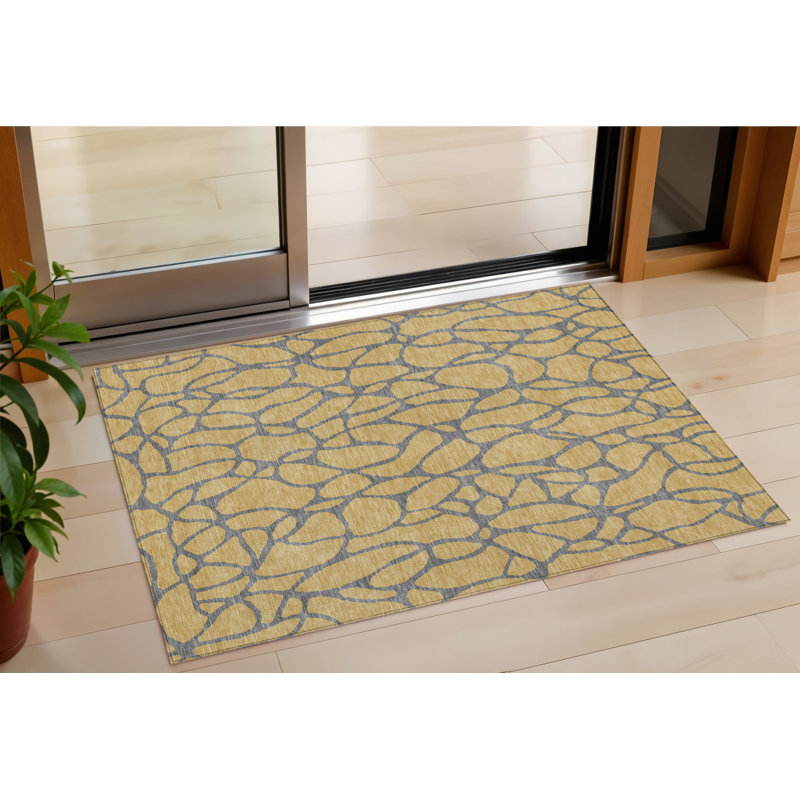 Tapis intérieur lavable à motif géométrique doré 3 pi x 5 pi