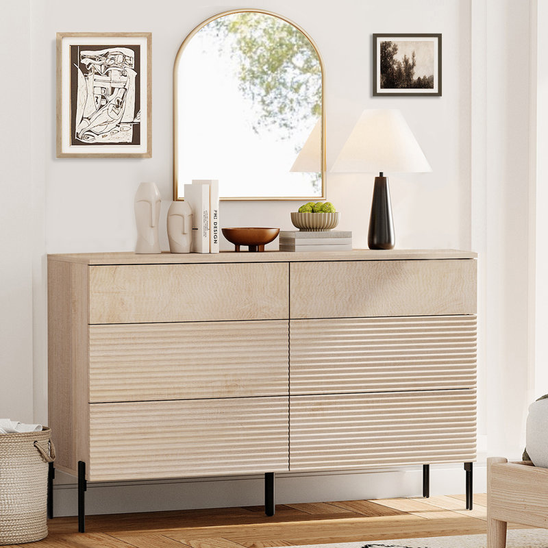 Laverda 47.2" Modern 6 Drawer Dresser TV Stand For 55 Inch TV, Entertainment Center With Minimalist Reeded Design, Wood TV Console With Storage For Living Room