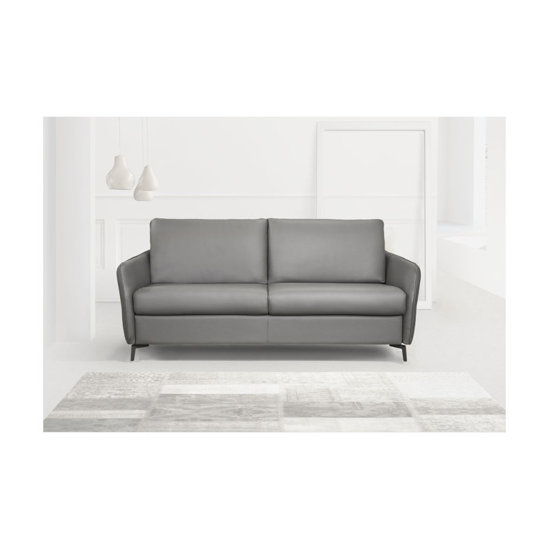 72.9" Genuine Leather Round Arm Sofa Bed, Dark Gray Genuine Leather