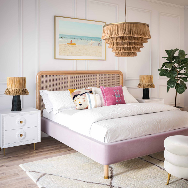 Low Profile Platform Bed, King, Joya Blush Velvet