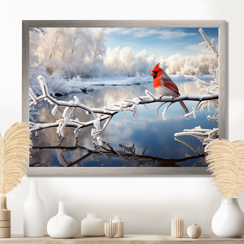 Canada, cardinal rouge, Winter Wonderland III - impression, H 30 po x l 40 po x P 1,5 po, Cadre doré simple