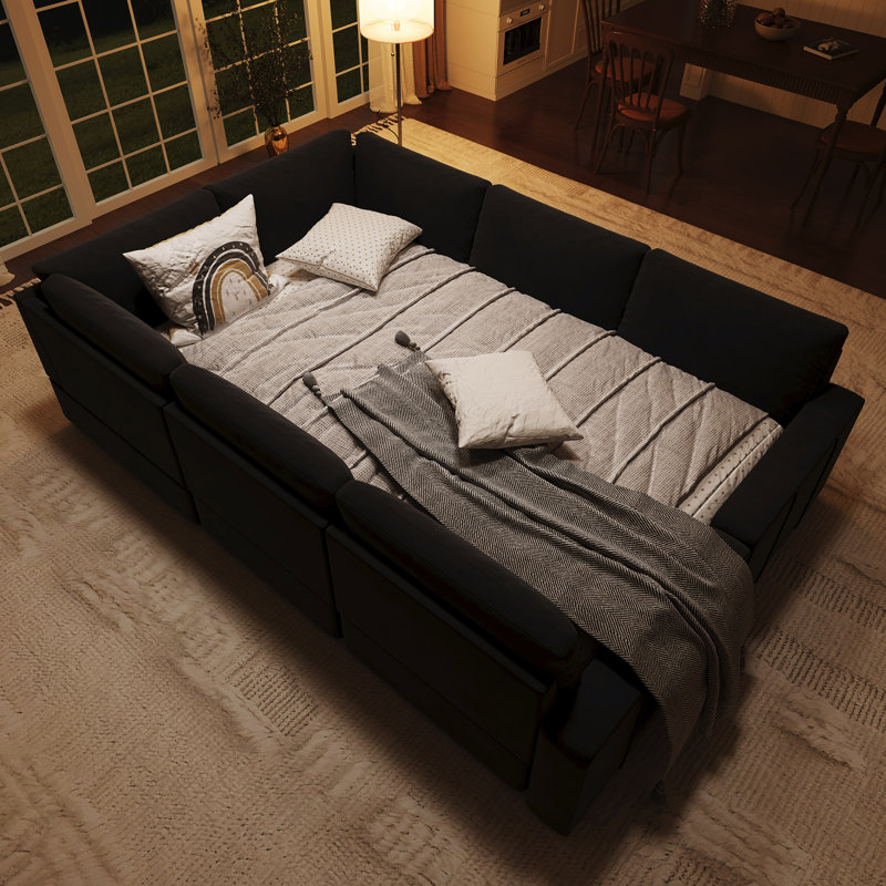 Canapé modulaire en U Seybert, H 36 po x l 110,2 po x P 58,4 po, Velours noir
