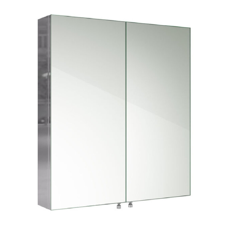 iBathUK Vienna Wall Mounted Stainless Steel Bathroom Mirror Cabinet with Double Door Storage Unit & 2 Shelves in Silver, 670x600mm