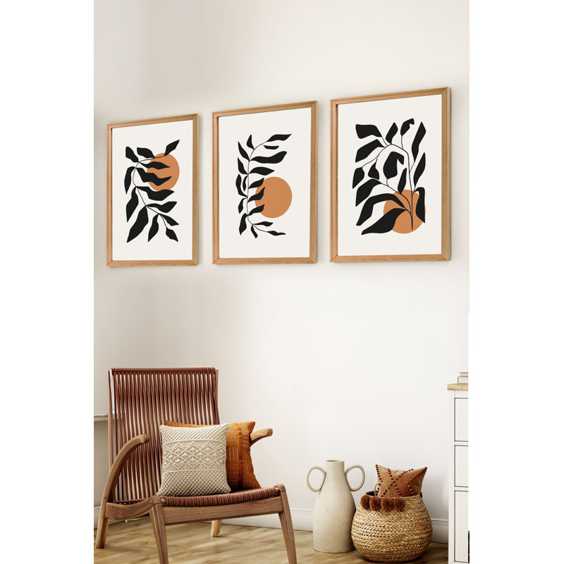Elegant Decorative Framed MDF Paintings (3 Pieces), Solid Pine Wood Frame, 19.7 x 13.8 inches Each | 100% MDF & Bristol Paper, Double-Sided PVC Film (Shiny & Matte) | Perfect for Living Room & Office Decor