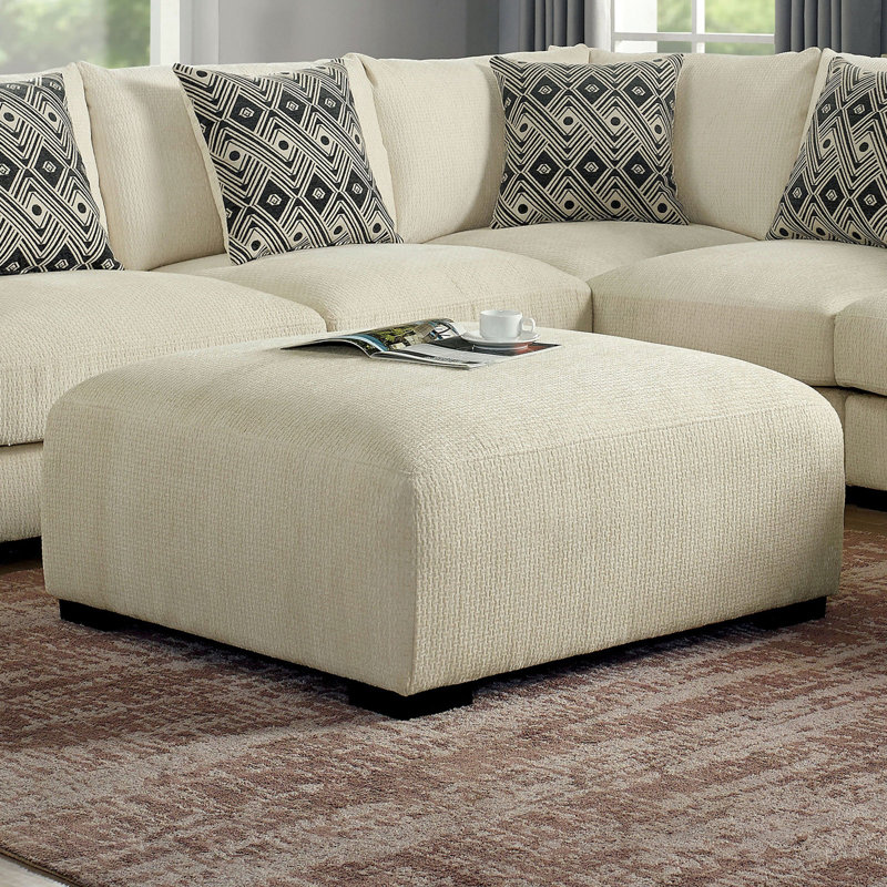 Grand repose-pieds carré rembourré de style contemporain avec couche modulaire en mousse à mémoire de forme et pieds fuselés beige