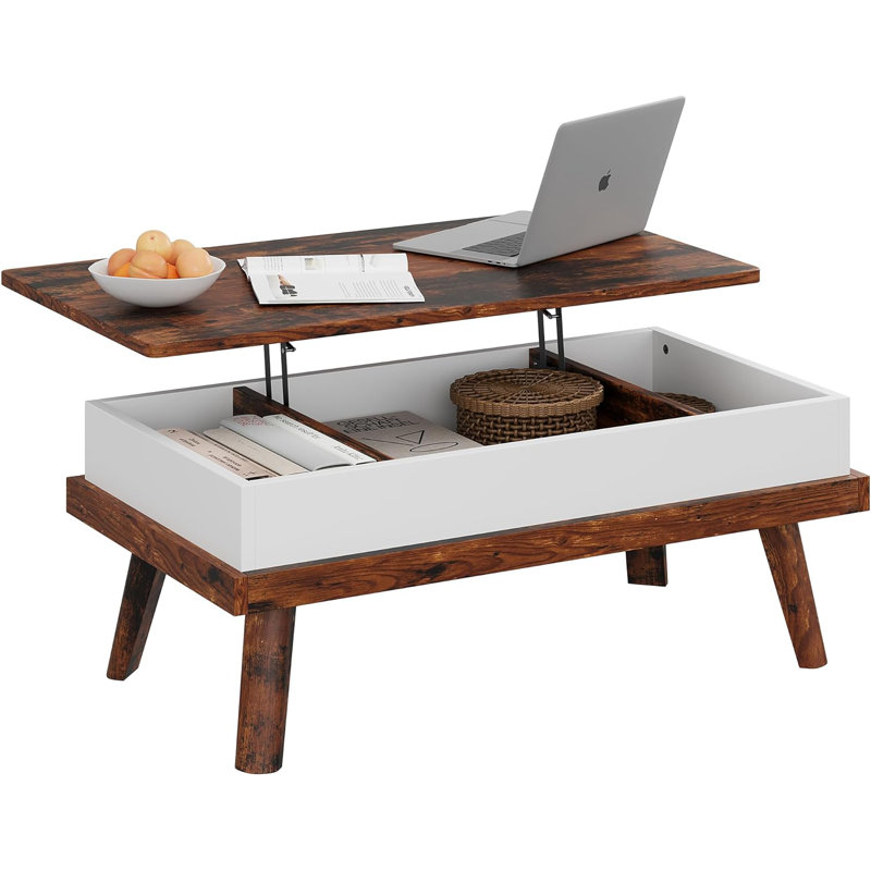 Table basse à plateau relevable avec rangement Brierra, Brun