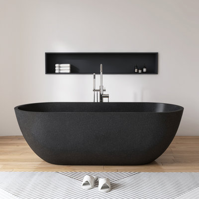 69" X 30" Freestanding Black Terrazzo Soaking Bathtub