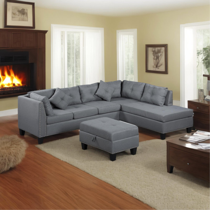 Canapé, chaise et repose-pieds 104,5 po, gris