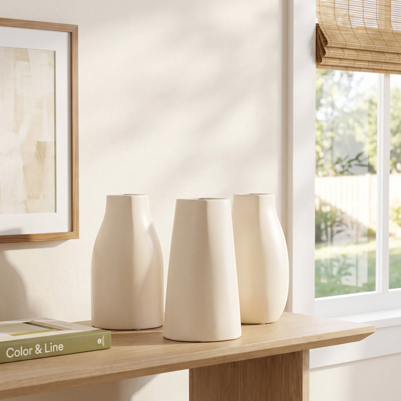Mable Ceramic Table Vase, Cream