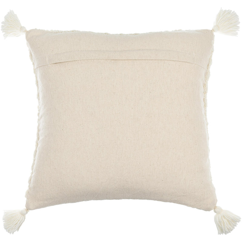 Makrome Wool Blend Throw Pillow, White, Polyester, 18"H x 18"W