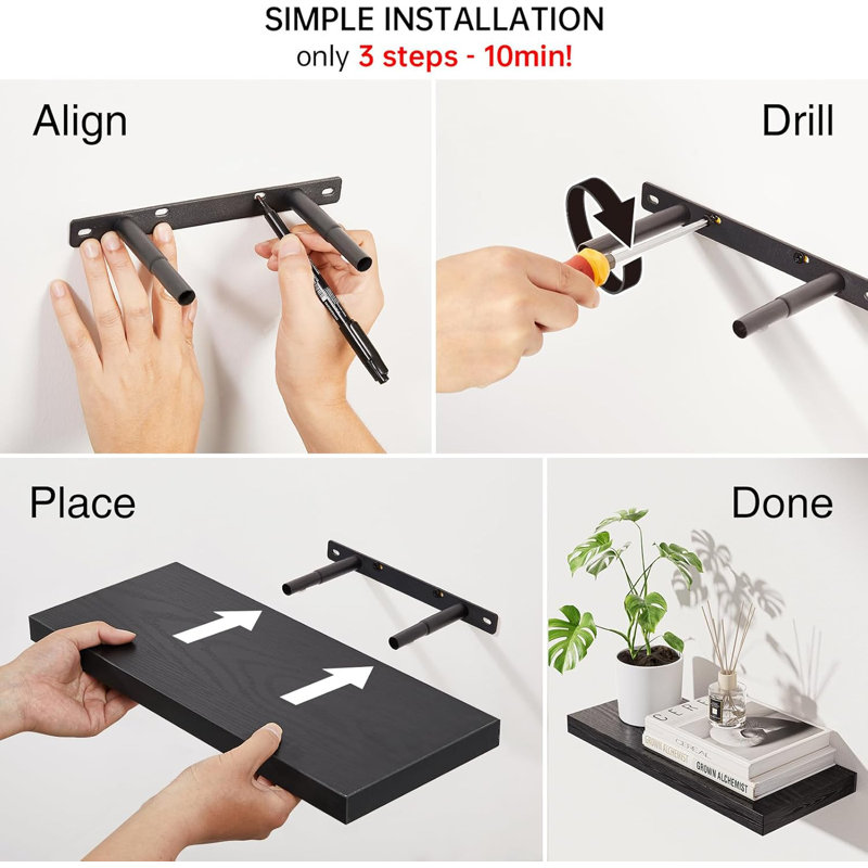 Floating Shelves for Wall, Wall Mounted Shelves for Bathroom, Living Room Kitchen & Office, Wood Shelves for Home Decor Set of 5