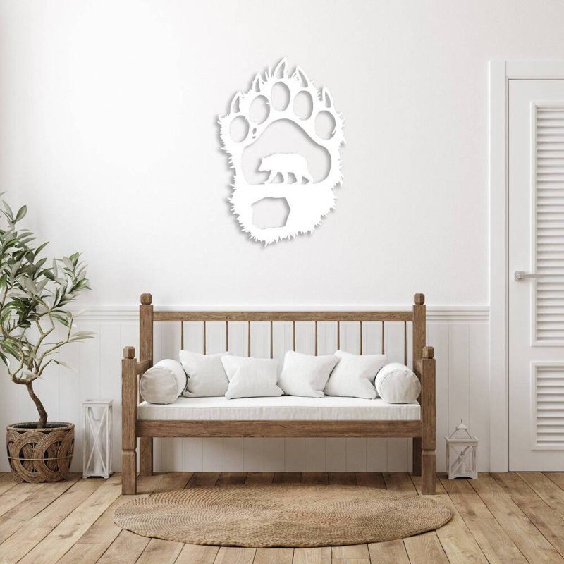Ours en métal avec patte d'ours, H 36 po x l 24 po x P 0,12 po, Argent