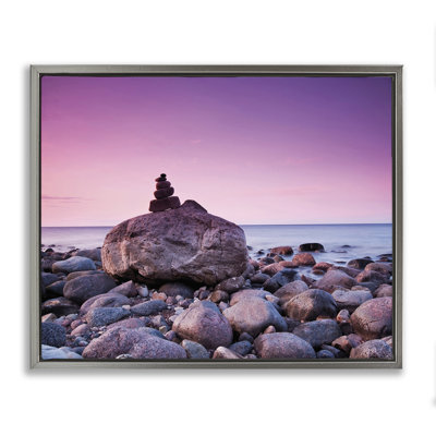 Stacked Rocks on Shore Brown Framed Floater Canvas Wall Art by Incado