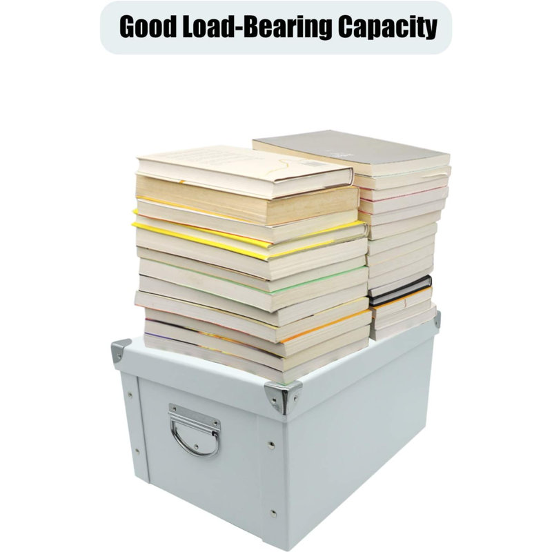 Collapsible Storage Box, Decorative Memory Box With Lid & Metal Reinforced Corners, Cardboard File Bin With Handles, Organizer Gift Box For Keepsake Toy Photos Office Nursery Wardrobe Bookshelf
