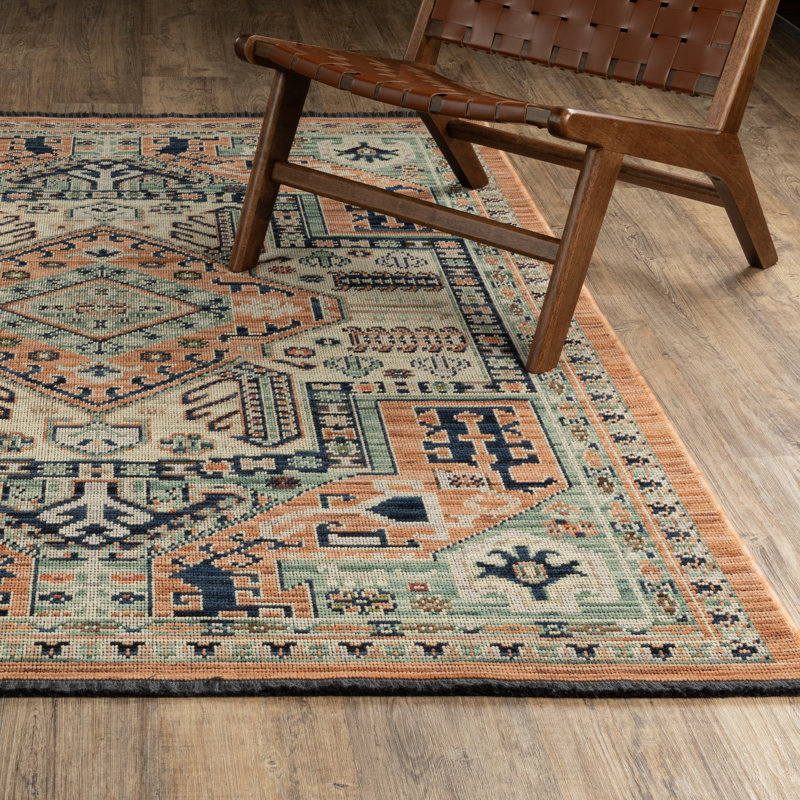 Tapis Tincie Bohemian Medallion, Terre cuite / Bleu, Tapis de couloir 2 pi 6 po x 10 pi