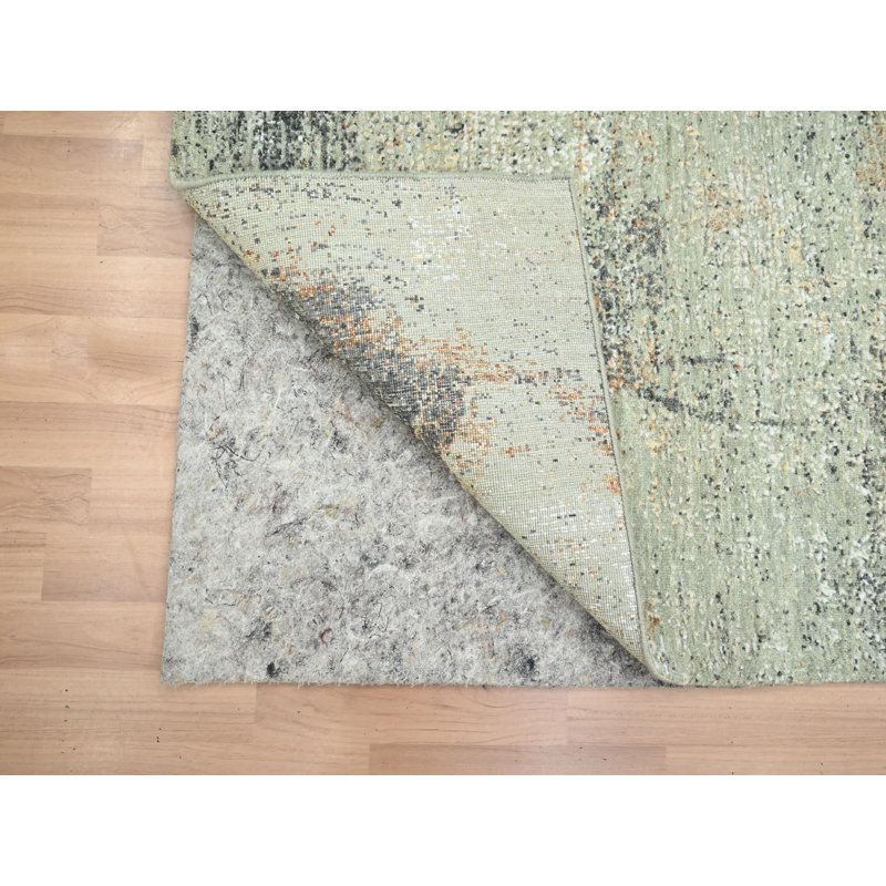 Tapis oriental rectangulaire en laine vert noué à la main 3 pi 0 po x 5 pi 0 po - MOA10283186